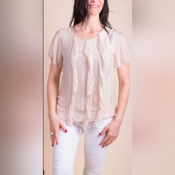 LOFT Pink Ruffled Blouse Short Sleeve - Picture 7 of 7